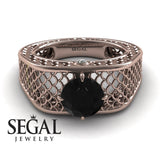 Unique Engagement Ring Diamond ring 14K Rose Gold Art Deco Black Diamond With Diamond 