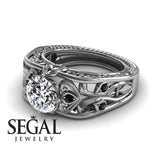 Unique Engagement Ring Diamond ring 14K Rose Gold Art Deco FiligreeDiamond With Black Diamond 