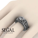 Unique Engagement Ring Diamond ring 14K Rose Gold Art Deco FiligreeDiamond With Black Diamond 