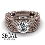 Unique Engagement Ring Diamond ring 14K Rose Gold Art Deco Diamond With Black Diamond 
