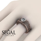 Unique Engagement Ring Diamond ring 14K Rose Gold Art Deco Diamond With Black Diamond 