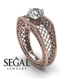 Unique Engagement Ring Diamond ring 14K Rose Gold Art Deco Diamond 