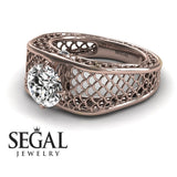 Unique Engagement Ring Diamond ring 14K Rose Gold Art Deco Diamond 
