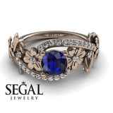Unique Engagement Ring Diamond ring 14K Rose Gold Floral And Leafs Sapphire With Diamond 