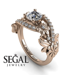 Unique Engagement Ring Diamond ring 14K Rose Gold Floral And Leafs Diamond With Diamond 