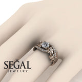 Unique Engagement Ring Diamond ring 14K Rose Gold Floral And Leafs Diamond With Diamond 