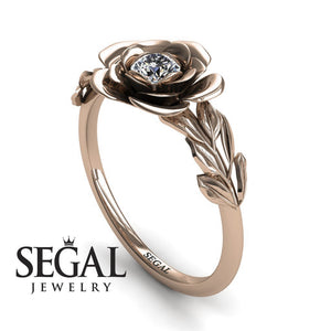 Unique Engagement Ring Diamond ring 14K Rose Gold Floral Flower And Leafs Vintage Diamond 