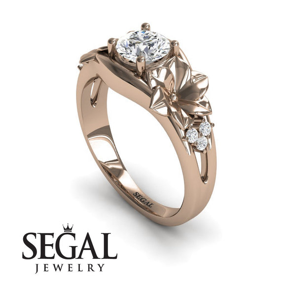 Unique Engagement Ring Diamond ring 14K Rose Gold Floral Flowers Vintage Antique Diamond 