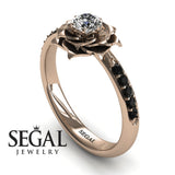 Unique Engagement Ring Diamond ring 14K Rose Gold Flower Vintage Antique Black Diamond With Black Diamond 