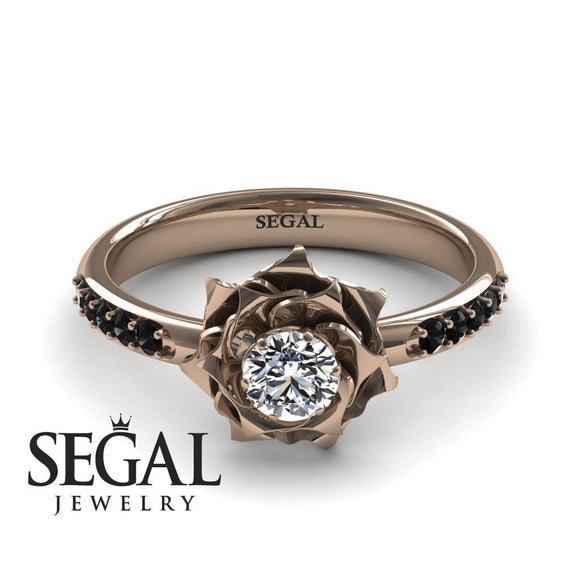 Unique Engagement Ring Diamond ring 14K Rose Gold Flower Vintage Antique Black Diamond With Black Diamond 
