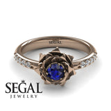 Unique Engagement Ring Diamond ring 14K Rose Gold Flower Vintage Antique Sapphire With Sapphire 
