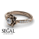 Unique Engagement Ring Diamond ring 14K Rose Gold Flower Vintage Antique Diamond 