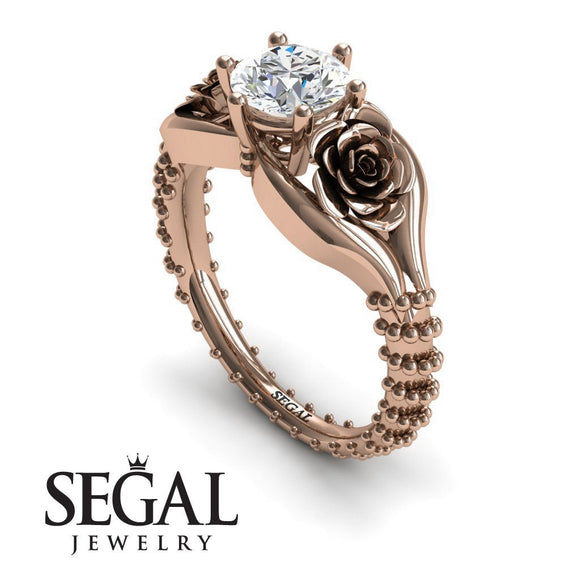 Unique Engagement Ring Diamond ring 14K Rose Gold Flower Vintage Diamond 