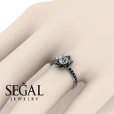 Unique Engagement Ring Diamond ring 14K White Gold Flower Diamond With Black Diamond 