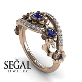 Unique Engagement Ring Diamond ring 14K Rose Gold Flowers And Leafs Sapphire With Diamond 