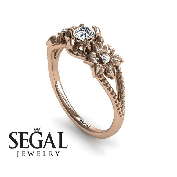 Unique Engagement Ring Diamond ring 14K Rose Gold Flowers Art Deco FiligreeDiamond 