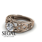 Unique Engagement Ring Diamond ring 14K Rose Gold Flowers Leafs Vintage Art Deco Diamond 