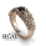 Unique Engagement Ring Diamond ring 14K Rose Gold Flowers Vintage Antique Black Diamond With Diamond 