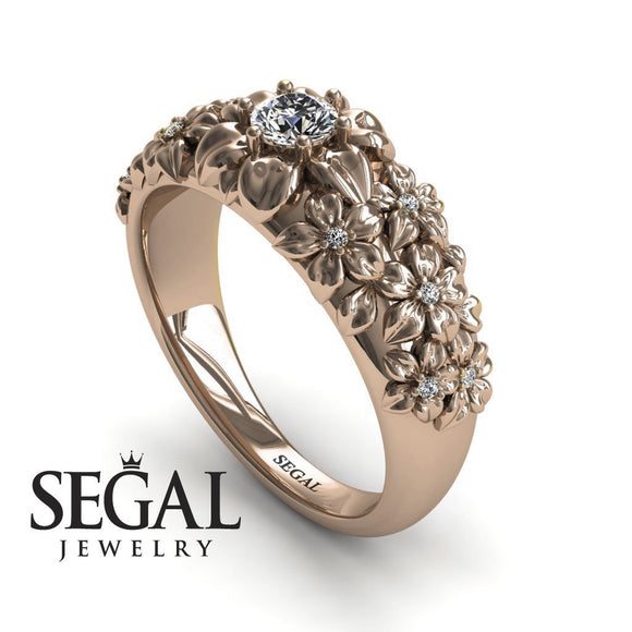 Unique Engagement Ring Diamond ring 14K Rose Gold Flowers Vintage Antique Diamond 