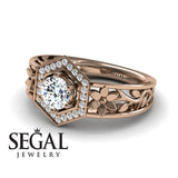 Unique Engagement Ring Diamond ring 14K Rose Gold Flowers Vintage Victorian FiligreeDiamond 