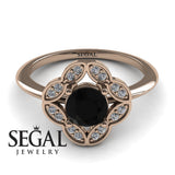 Unique Engagement Ring Diamond ring 14K Rose Gold Vintage Antique Victorian Black Diamond With Diamond 