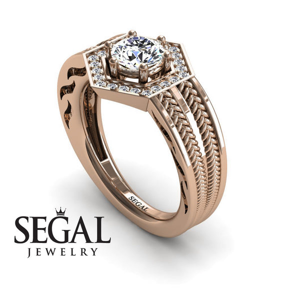 Unique Engagement Ring Diamond ring 14K Rose Gold Vintage Art Deco Edwardian FiligreeDiamond 