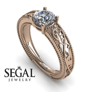 Unique Engagement Ring Diamond ring 14K Rose Gold Vintage Art Deco Antique Edwardian Diamond 