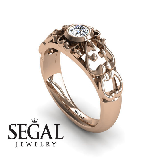 Unique Engagement Ring Diamond ring 14K Rose Gold Vintage FiligreeDiamond 