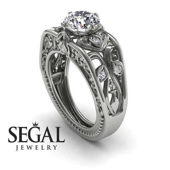 Unique Engagement Ring Diamond ring 14K White Gold Art Deco FiligreeDiamond 