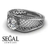 Unique Engagement Ring Diamond ring 14K White Gold Art Deco Diamond With Black Diamond 