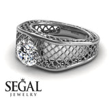 Unique Engagement Ring Diamond ring 14K White Gold Art Deco Diamond 