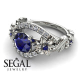 Unique Engagement Ring Diamond ring 14K White Gold Floral And Leafs Vintage Sapphire With Diamond 