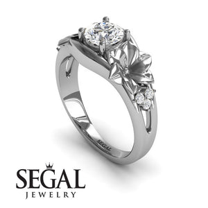 Unique Engagement Ring Diamond ring 14K White Gold Floral Flowers Vintage Antique Diamond 