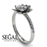 Unique Engagement Ring Diamond ring 14K White Gold Flower 
