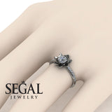 Unique Engagement Ring Diamond ring 14K White Gold Flower 