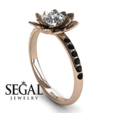 Unique Engagement Ring Diamond ring 14K Rose Gold Flower Diamond With Black Diamond 