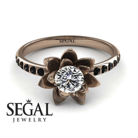 Unique Engagement Ring Diamond ring 14K Rose Gold Flower Diamond With Black Diamond 