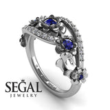Unique Engagement Ring Diamond ring 14K White Gold Flowers And Leafs Sapphire With Diamond 