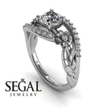 Unique Engagement Ring Diamond ring 14K White Gold Flowers And Leafs Diamond Diamond 