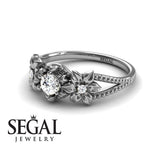 Unique Engagement Ring Diamond ring 14K White Gold Flowers Art Deco FiligreeDiamond 