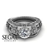 Unique Engagement Ring Diamond ring 14K White Gold Flowers Leafs Vintage Art Deco Diamond 