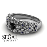 Unique Engagement Ring Diamond ring 14K White Gold Flowers Vintage Antique Black Diamond With Sapphire 