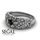 Unique Engagement Ring Diamond ring 14K White Gold Flowers Vintage Antique Black Diamond With Diamond 