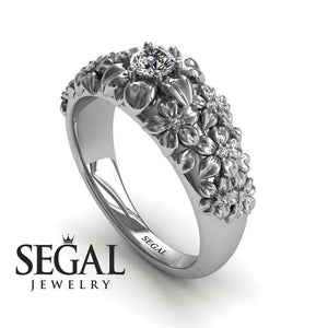 Unique Engagement Ring Diamond ring 14K White Gold Flowers Vintage Antique Diamond 