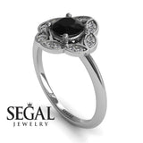 Unique Engagement Ring Diamond ring 14K White Gold Vintage Antique Victorian Black Diamond With Diamond 