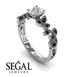 Unique Engagement Ring Diamond ring 14K White Gold Vintage Diamond With Black Diamond 