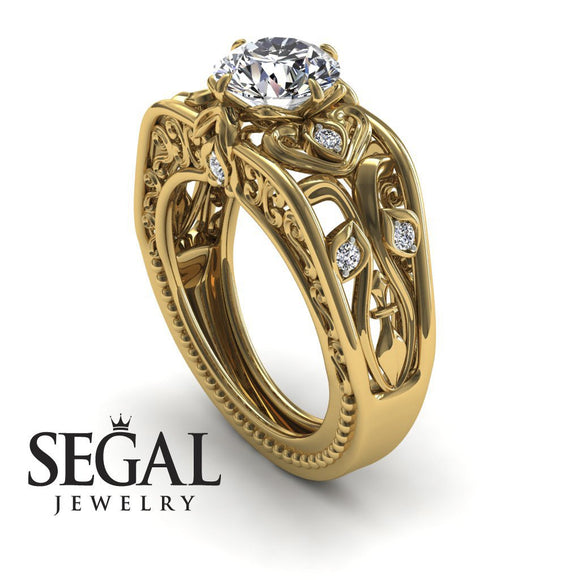 Unique Engagement Ring Diamond ring 14K Yellow Gold Art Deco FiligreeDiamond 