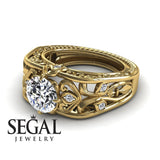 Unique Engagement Ring Diamond ring 14K Yellow Gold Art Deco FiligreeDiamond 