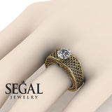Unique Engagement Ring Diamond ring 14K Yellow Gold Art Deco Diamond With Black Diamond 