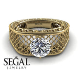 Unique Engagement Ring Diamond ring 14K Yellow Gold Art Deco Diamond 